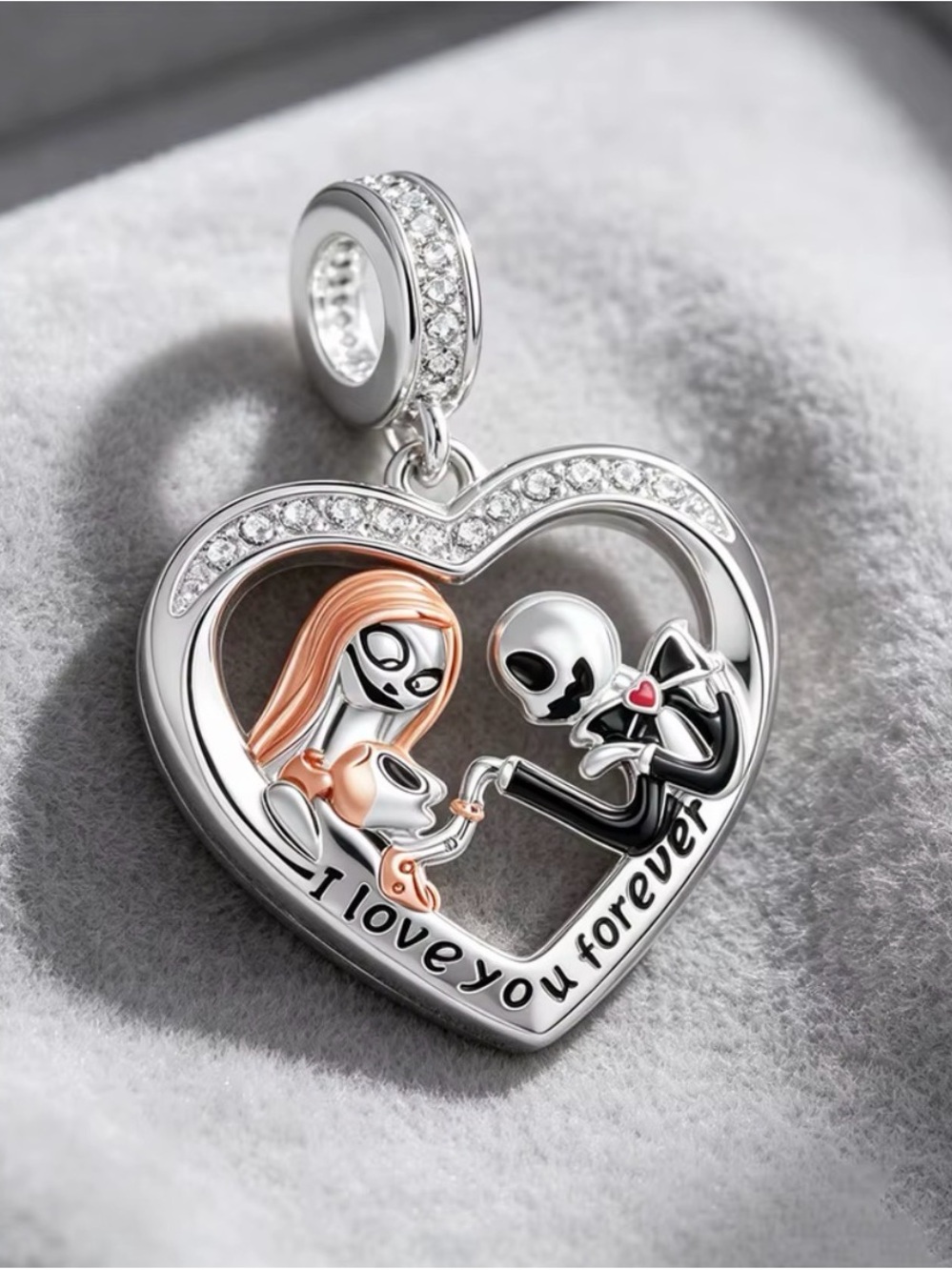Sterling Silver Heart Charm Pendant with Rose Gold Accents - I Love You Forever